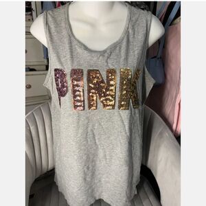 Victoria's Secret Pink Standard XS Gray Ombre Sequin Tank Top Sleeveless Casual